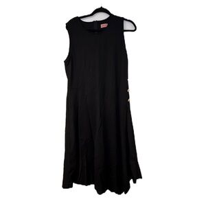 Mauve XL Black Sleeveless A-Line Midi Dress LBD side gold buttons